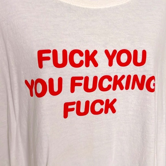 GILDAN 🖕🏾 WHITE/RED HEAVY COTTON LONG SLEEVE “F**K YOU…” FUNNY TSHIRT Men XXL 2X - Picture 3 of 7